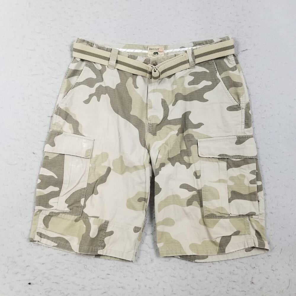 Grizzly Shorts Mens 36 Beige Camo Cargo‎ Ripstop Belted Cotton Outdoor Hiking
